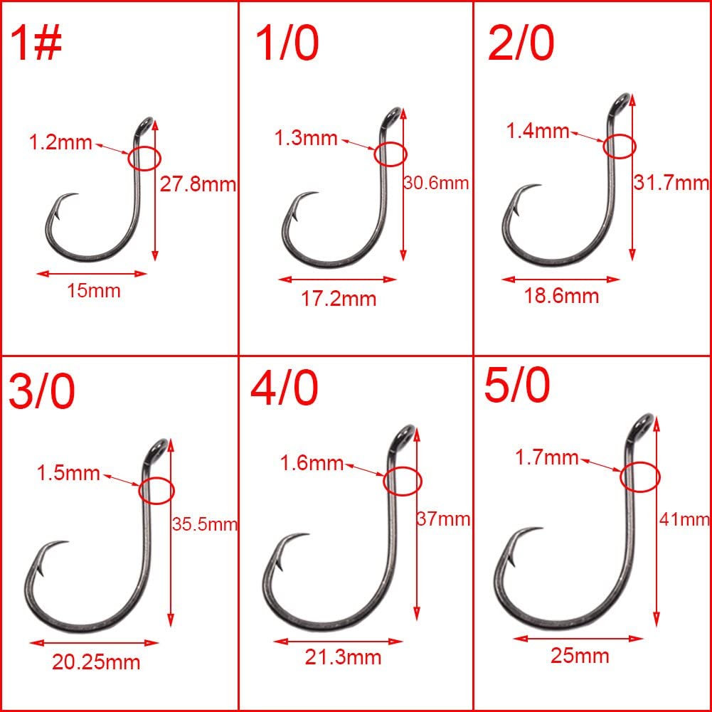 150 Pack Octopus Circle Hooks Offset Point 6 Size 1, 1/0, 2/0, 3/0, 4/